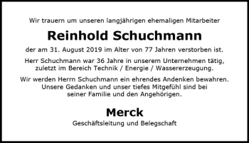 Traueranzeige von Reinhold Schuchmann von vrm-trauer