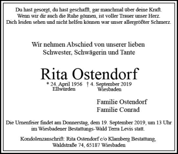 Traueranzeige von Rita Ostendorf von vrm-trauer