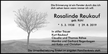 Traueranzeige von Rosaline Reufkauf von vrm-trauer