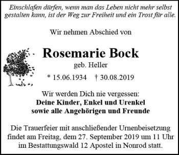Traueranzeige von Rosemarie Bock von vrm-trauer