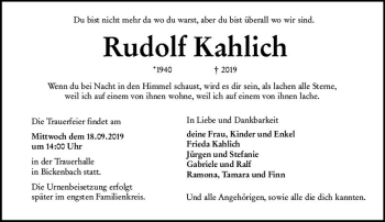 Traueranzeige von Rudolf Kahlich von vrm-trauer