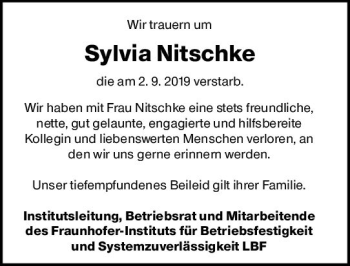 Traueranzeige von Sylvia Nitschke von vrm-trauer