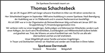 Traueranzeige von Thomas Schachtebeck von vrm-trauer