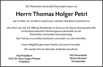 Traueranzeige von Thomas Holger Petri von vrm-trauer