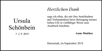 Traueranzeige von Ursula Schönbein von vrm-trauer