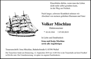 Traueranzeige von Volker Mischlau von vrm-trauer
