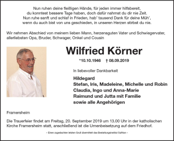 Traueranzeige von Wilfried Körner von vrm-trauer