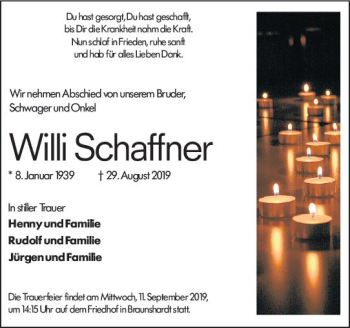 Traueranzeige von Willi Schaffner von vrm-trauer