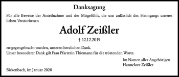Traueranzeige von Adolf Zeißler von vrm-trauer