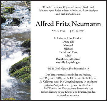 Traueranzeige von Alfred Fritz Neumann von vrm-trauer