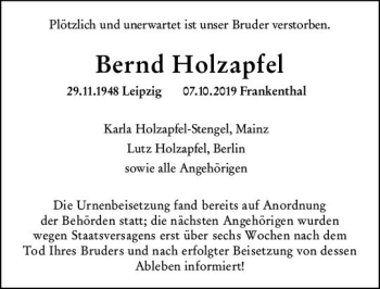 Traueranzeige von Bernd Holzapfel von vrm-trauer