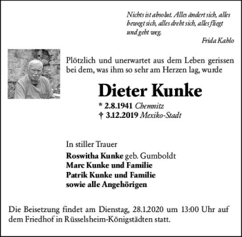 Traueranzeige von Dieter Kunke von vrm-trauer