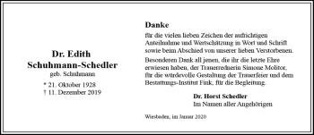 Traueranzeige von Edith Schuhmann-Schedler von vrm-trauer