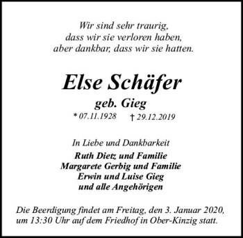 Traueranzeige von Else Schäfer von vrm-trauer