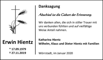 Traueranzeige von Erwin Hientz von vrm-trauer