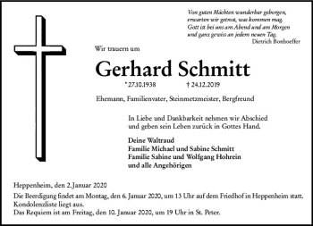 Traueranzeige von Gerhard Schmitt von vrm-trauer