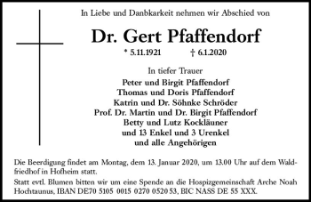 Traueranzeige von Gert Pfaffendorf von vrm-trauer