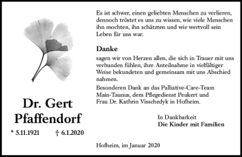 Traueranzeige von Gert Pfaffendorf von vrm-trauer