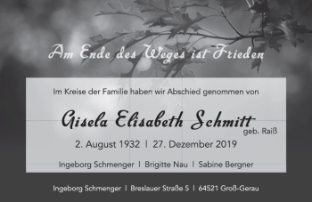 Traueranzeige von Gisela Elisabeth Schmitt von vrm-trauer