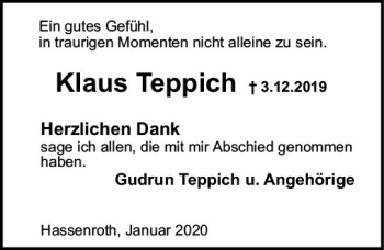 Traueranzeige von Gudrun Teppich von vrm-trauer