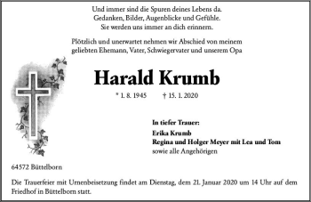Traueranzeige von Harald Krumb von vrm-trauer