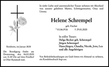 Traueranzeige von Helene Schrempel von vrm-trauer