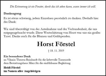 Traueranzeige von Horst Förstel von vrm-trauer