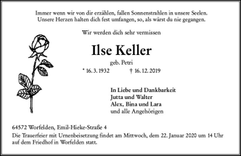 Traueranzeige von Ilse Keller von vrm-trauer