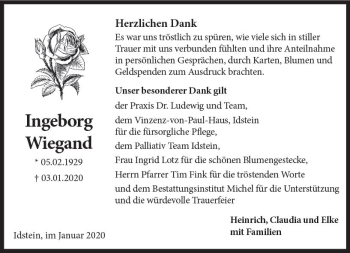 Traueranzeige von Ingeborg Wiegand von vrm-trauer