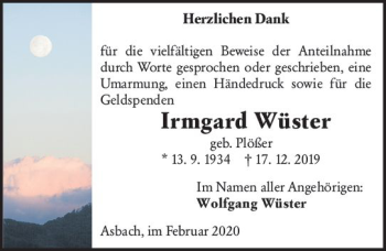 Traueranzeige von Irmgard Wüster von vrm-trauer