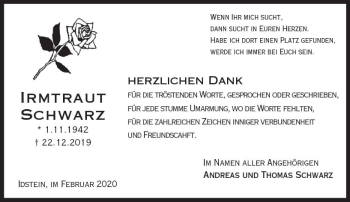 Traueranzeige von Irmtraut Schwarz von vrm-trauer