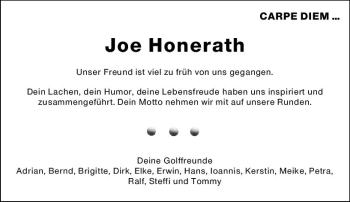 Traueranzeige von Joe Honerath von vrm-trauer