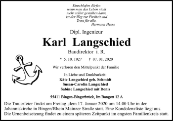 Traueranzeige von Karl Langschied von vrm-trauer
