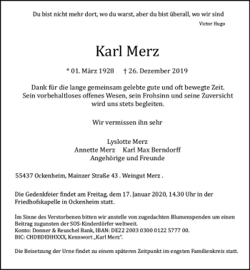 Traueranzeige von Karl Merz von vrm-trauer