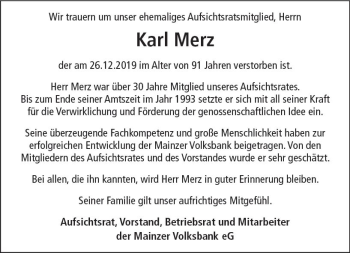 Traueranzeige von Karl Merz von vrm-trauer