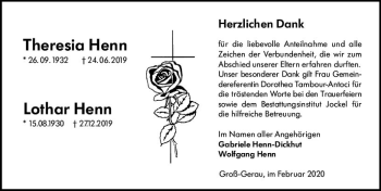 Traueranzeige von Lothar Henn von vrm-trauer