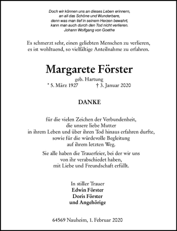 Traueranzeige von Margarete Förster von vrm-trauer