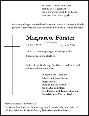 Traueranzeige von Margarete Förster von vrm-trauer