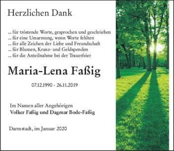 Traueranzeige von Maria-Lena Faßig von vrm-trauer