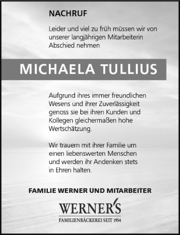 Traueranzeige von Michaela Tullius von vrm-trauer