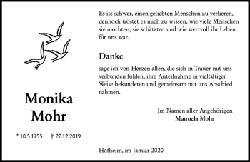 Traueranzeige von Monika Mohr von vrm-trauer