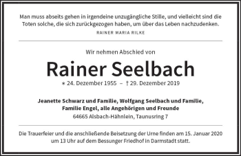 Traueranzeige von Rainer Seelbach von vrm-trauer