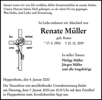Traueranzeige von Renate Müller von vrm-trauer