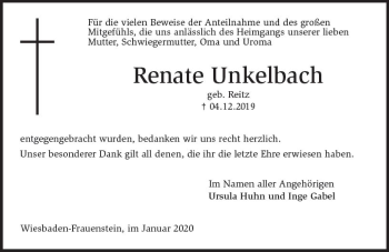 Traueranzeige von Renate Unkelbach von vrm-trauer