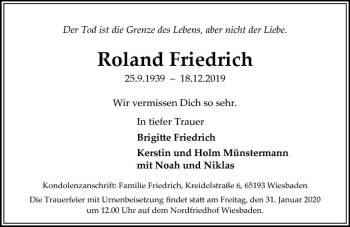 Traueranzeige von Roland Friedrich von vrm-trauer