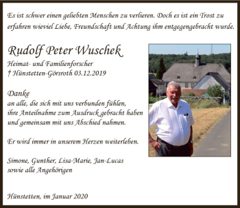 Traueranzeige von Rudolf Peter Wuschek von vrm-trauer