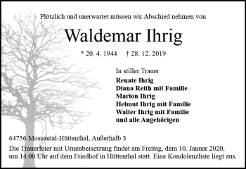 Traueranzeige von Waldemar Ihrig von vrm-trauer