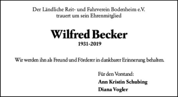 Traueranzeige von Wilfred Becker von vrm-trauer