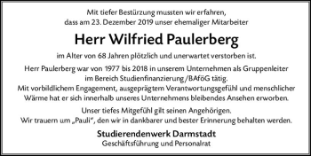 Traueranzeige von Wilfried Paulerberg von vrm-trauer