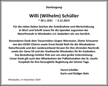 Traueranzeige von Willi Schüller von vrm-trauer